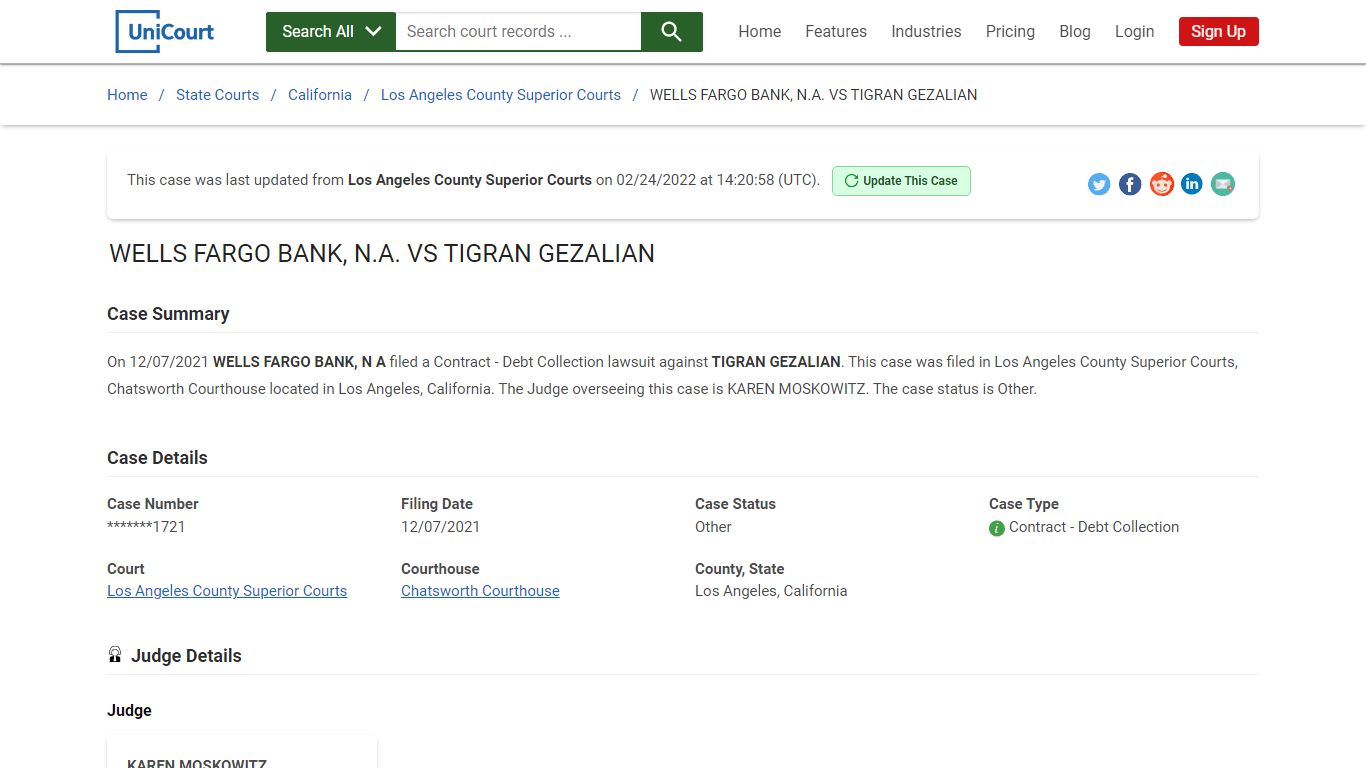 WELLS FARGO BANK, NA VS TIGRAN GEZALIAN | Court Records ...