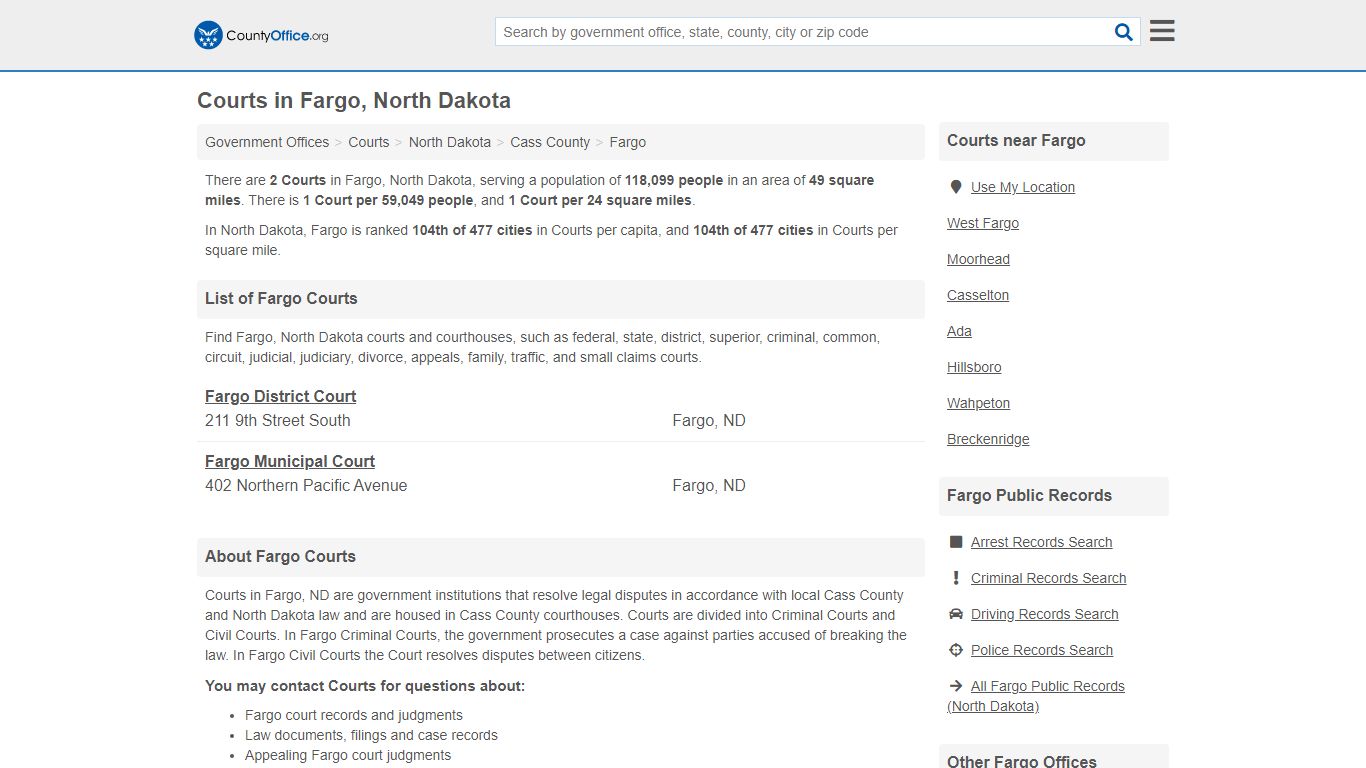 Courts - Fargo, ND (Court Records & Calendars)
